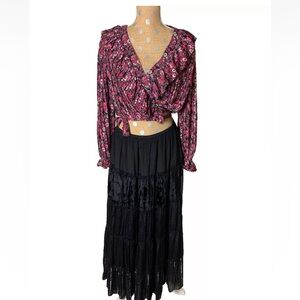 Endless Rose Women's Chiffon Floral Printed Ruffled Crop Top Size Sz S Bishop Sl